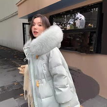 羽绒服女中长款2025冬季新款韩版时尚宽松过膝连帽大毛领加厚外套