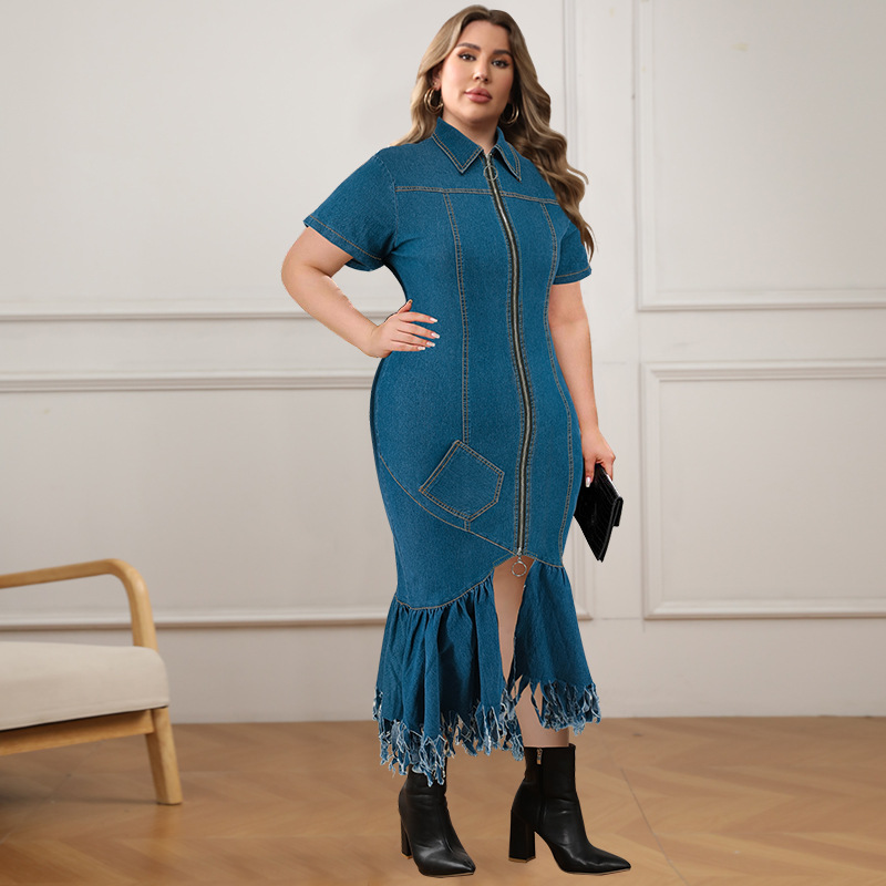 Women's Clothing Elegant Plus Size Women's Denim Dress Style Fashion For Formal & Casual For Women Striped Print Long_ecoleips.com