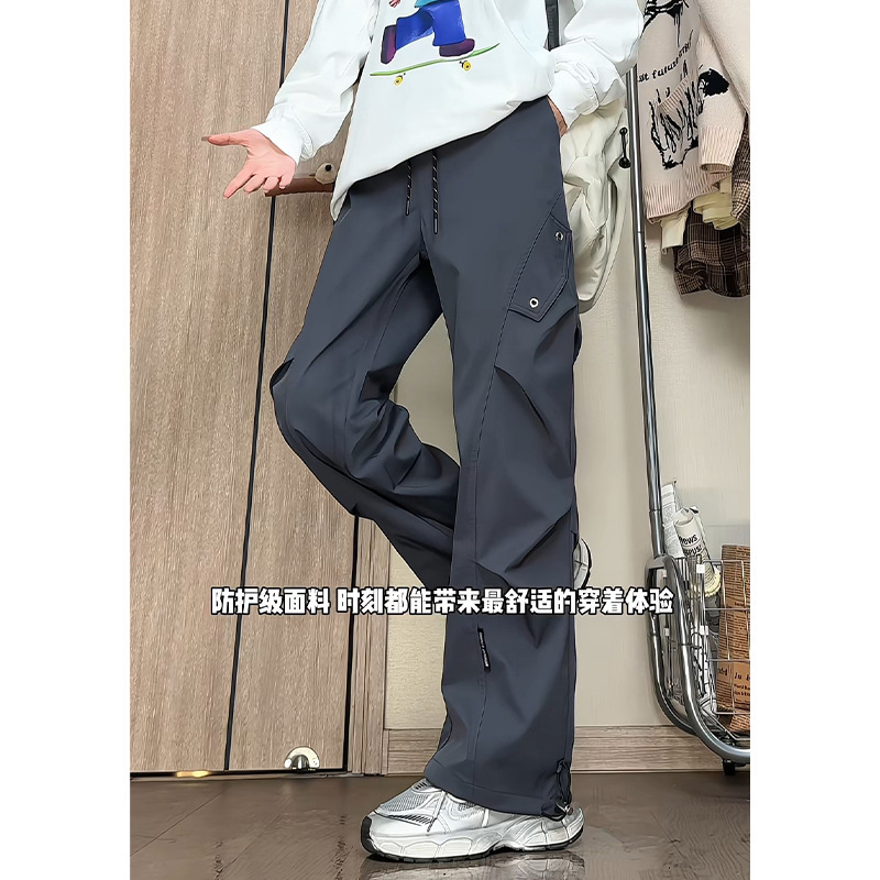 窄版冲锋裤男女秋季新款潮流压褶设计宽松大码美式高街休闲长裤|undefined