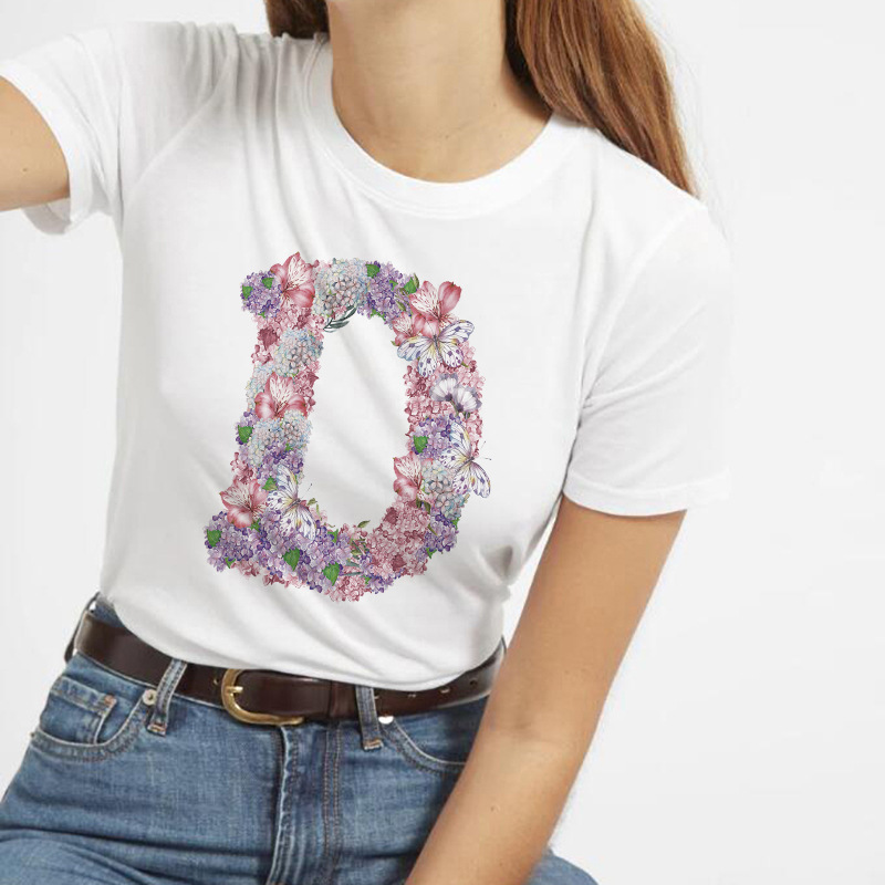 butterfly 26 letters printed short-sleeved t-shirt  NSATE61007