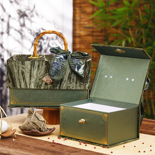 New Dragon Boat Festival Zongzi Gift Box High-grade Green Flannel Portable Box Company Group Buying Dragon Boat Festival Zongzi Gift Packaging Box