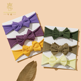 Cross-border Europe and the United States autumn and winter new children's hair accessories baby solid color nylon double bow elastic multi-color hair band