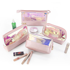 Cross-border small cosmetic bag portable Instagram-style high-end beauty TPU splicing laser transparent travel toiletry bag
