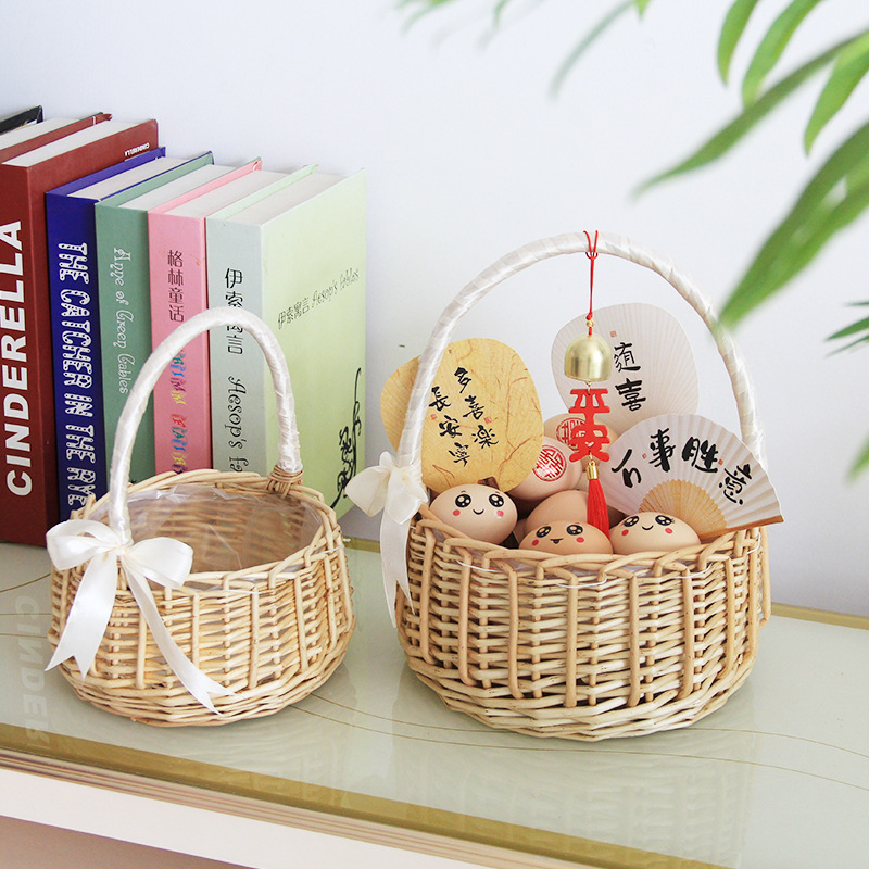 柳编手提花篮手工编织篮子鸡蛋篮婚庆插花篮花童拍照道具月子篮