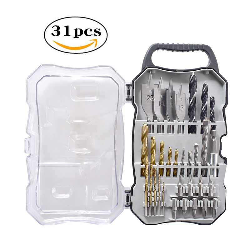 31pc Drill Bit Set Woodworking Household Drilling Tools Twist Drill Bit Flat Drill Construction Drill Bit Screwdriver