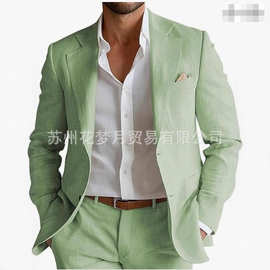 新款亚马逊男士西装休闲商务男士修身两件套西服外贸婚礼主持礼服