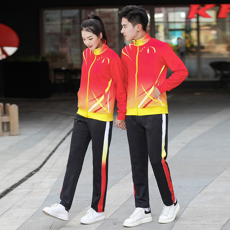 Couple Wear Spring and Autum Sportswear Men's and Women's Sports Training Clothing Suit Sports Meeting Appearance Clothing Bold School Uniform Men