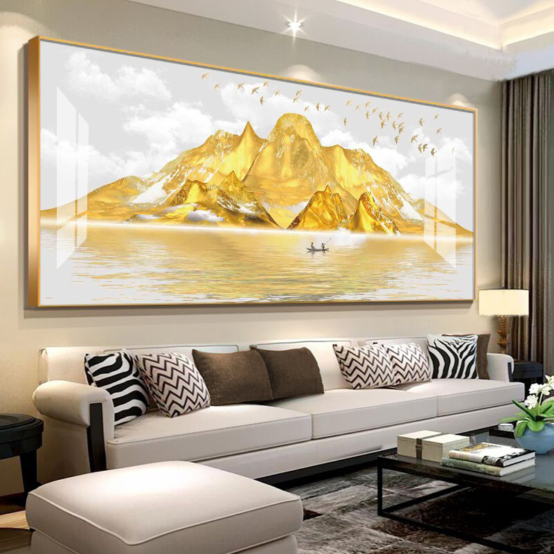 背靠金山装饰画轻奢大气客厅挂画沙发背景墙壁画办公室山水风景画-阿里巴巴