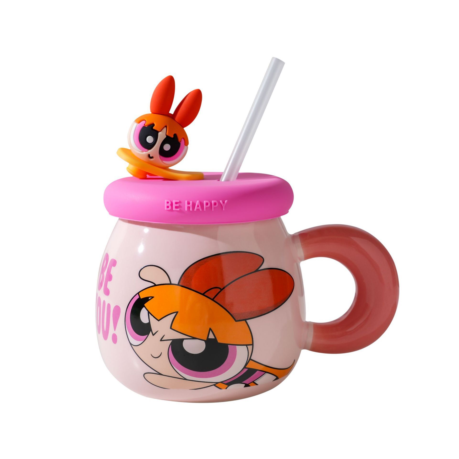 Taza de cerámica Powerpuff Girls con tapa, diseño lindo, ideal para café y regalo de cumpleaños.