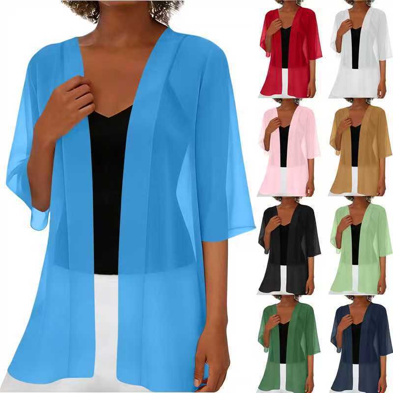 European and American Style Spring, Autumn, and Summer Thin Chiffon New Bridal Short Cardigan, Daily Outerwear, Solid Color Sun Protection Shawl Accessory European and American Style Spring, Autumn, and Summer Thin Chiffon New Bridal Short Cardigan, Daily Outerwear, Solid Color Sun Protection Shawl Accessory