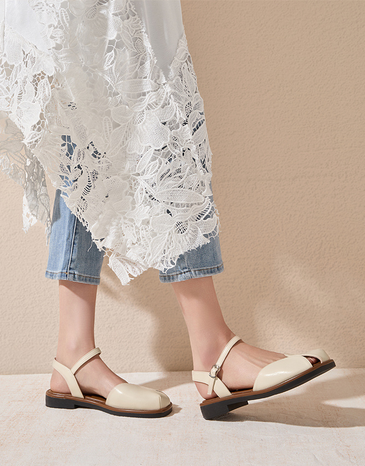 Sandal bít mũi nữ phong cách Mori quai mảnh đế bệt — KN30 màu be chi tiết 16