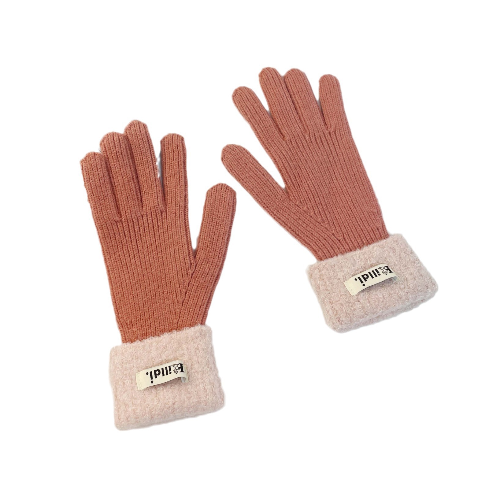 Solid color knitted touch screen 2023 winter Korean version split finger for warmth, anti slip, plush yarn gloves_voghion.com