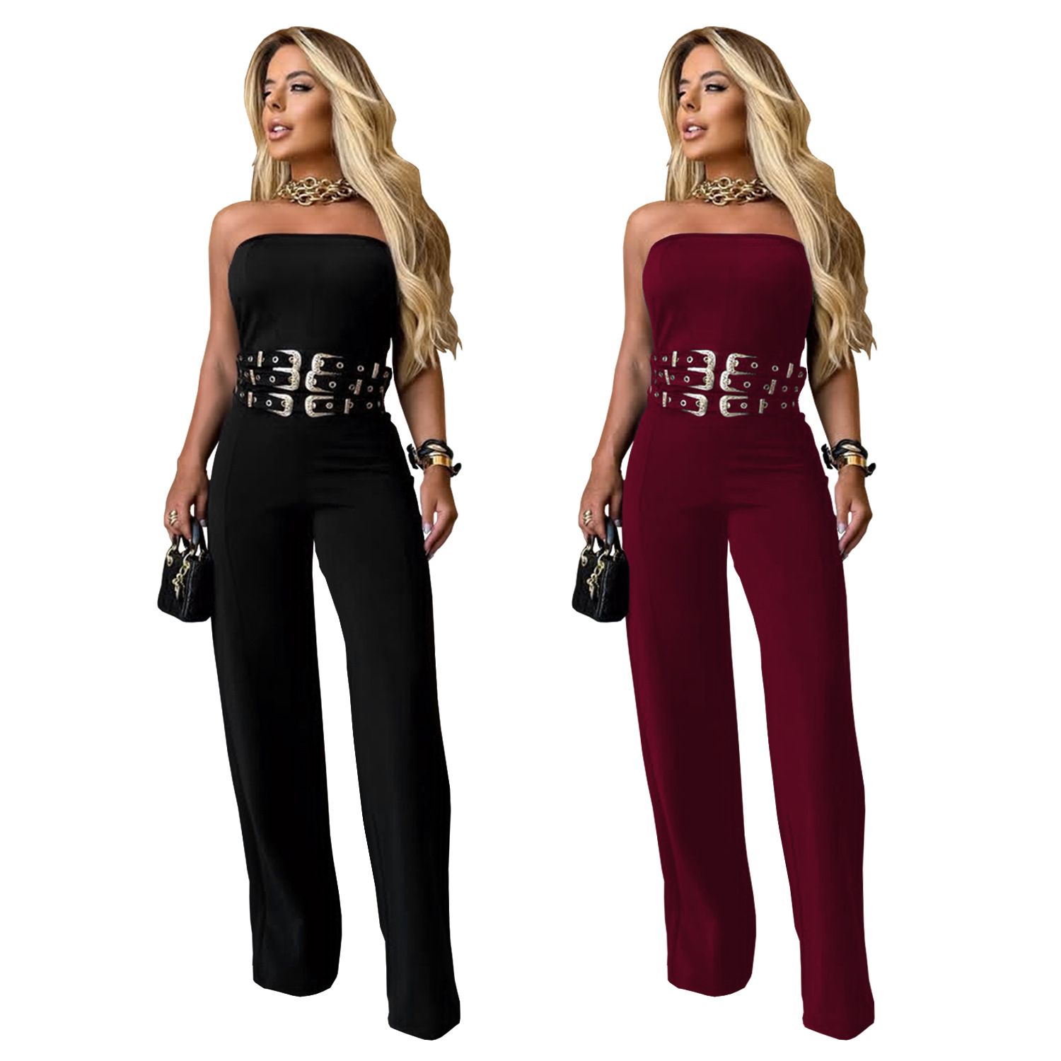 C7483 Aliexpress transfronterizo Amazon Europa y América de moda de mujer casual sexy pantalon de hebilla de metal nuevo