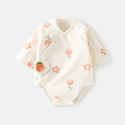 Baby bag, spring and autumn baby triangle harem, pure cotton, newborn long-sleeved printed jumpsuit, boneless crawling suit