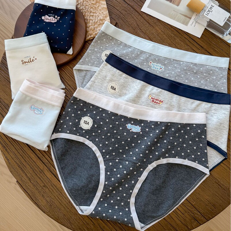Stylish 6159 Light American-Style Sports Cotton Women's Panties with Polka Dots, Color-Blocking, Breathable, Pure Cotton, Extended Crotch 10A Stylish 6159 Light American-Style Sports Cotton Women's Panties with Polka Dots, Color-Blocking, Breathable, Pure Cotton, Extended Crotch 10A