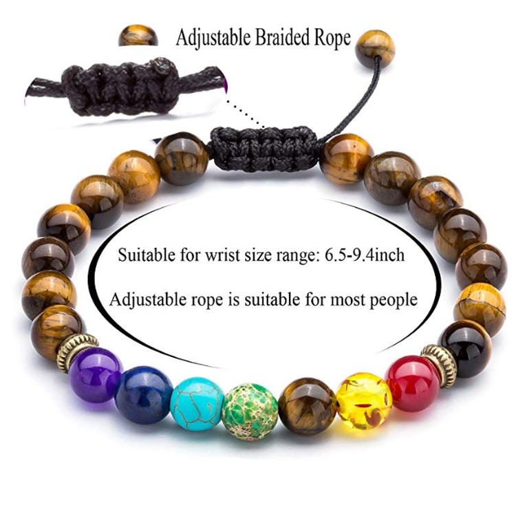 Amazon hot selling seven-pulse energy bracelet lapis lazuli Tiger Eye woven yoga wheel bracelet beaded bracelet for men