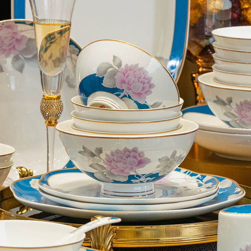 Китайский дворцовый стиль набор посуды Jingdezhen белый фарфор набор тарелок и чаши столовые принадлежности с палочками в светлом люксе клубном стиле