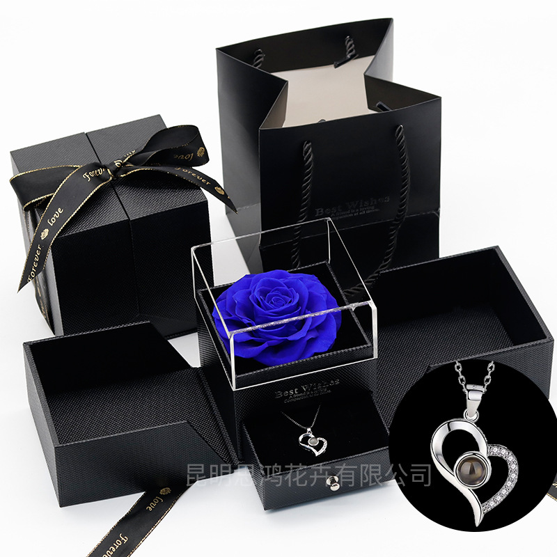 Caja de regalo de joyería con luz, rosa de flor real eterna, para el Día de San Valentín y el Día de la Madre, venta al por mayor transfronteriza de Amazon.