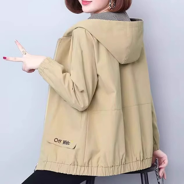 2025开春新款时尚连帽妈妈宽松大码休闲短款风衣夹克外套女小个子|undefined