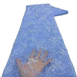 外贸蕾丝底珠管绣亮片刺绣面料奢华晚礼服网纱布料 Sequined lace