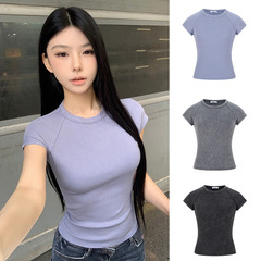 Moses Queen/魔西女王半袖夏の新商品の明線水洗いは古い着痩せtシャツ62820を作ります。
