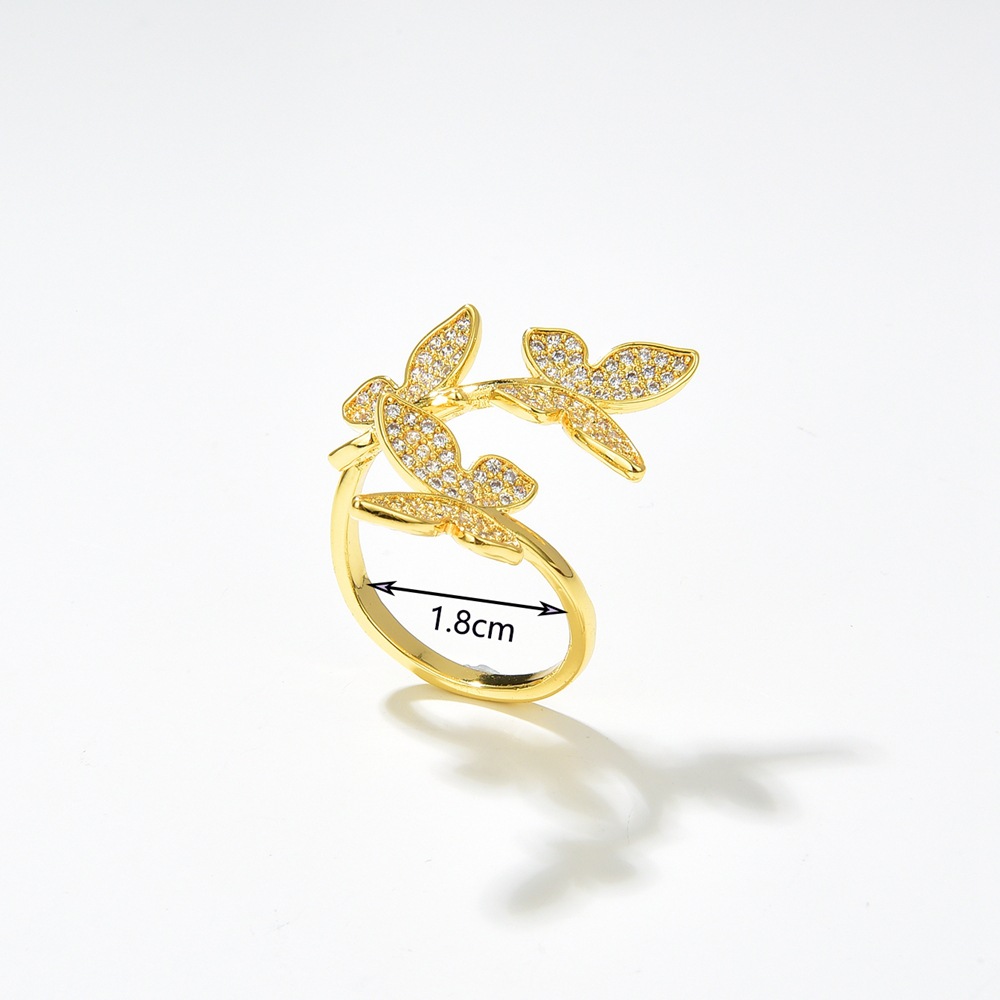 Fashion Simple Copper Plating 18k Golden Butterfly Shaped Open-end Zircon Ring display picture 1