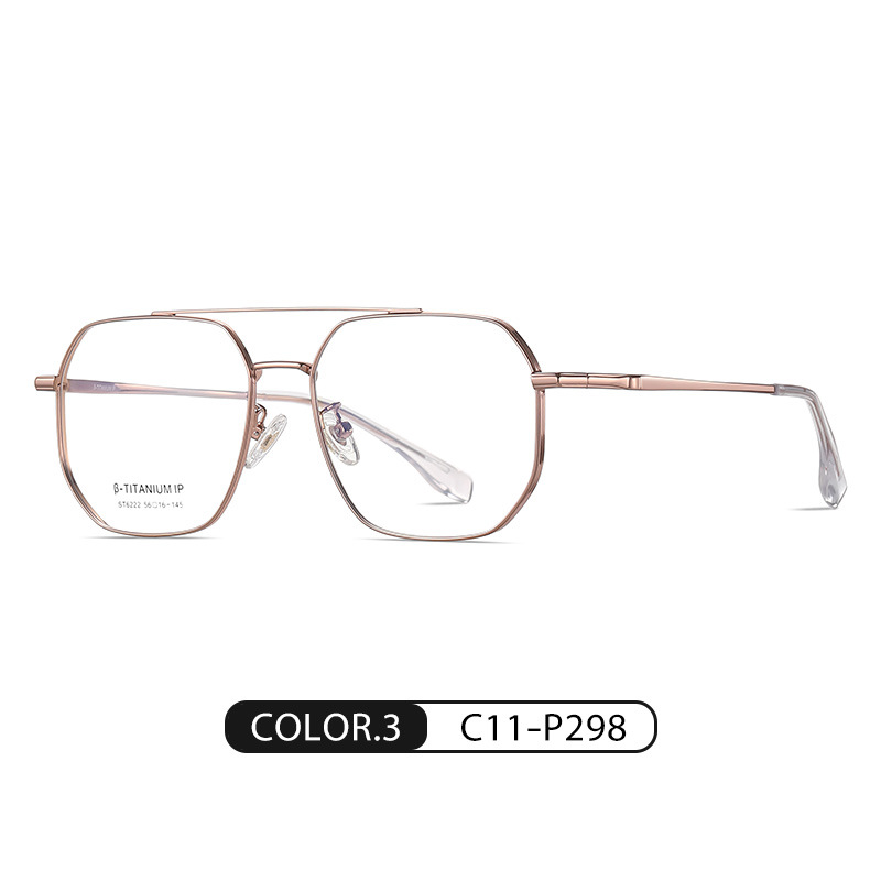 Spot al por mayor gafas de titanio puro ST6222 moda de doble viga para hombres y mujeres pueden equiparse con marco de lente de miopía lente plana galvanoplastia IP