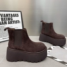 厚底加绒鞋子加厚保暖切尔西靴2025冬天松糕增高雪地靴女马丁短靴