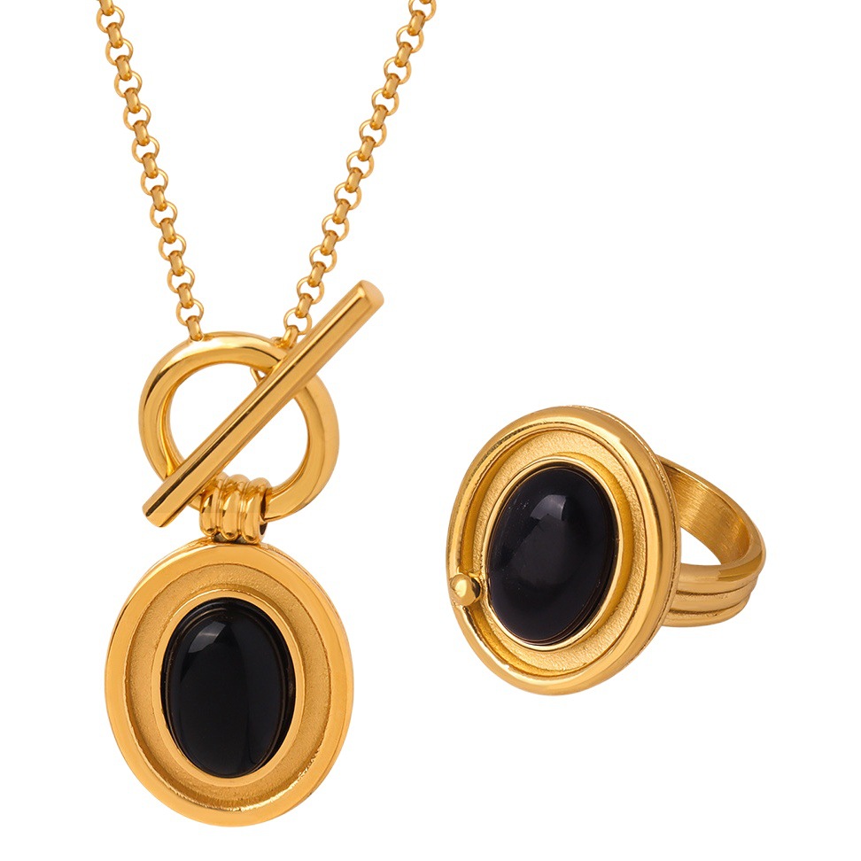 Nuevo chino exquisito temperamento natural ágata colgante otbuckle collar Titanium acero 18K oro personalidad temperamento anillo traje