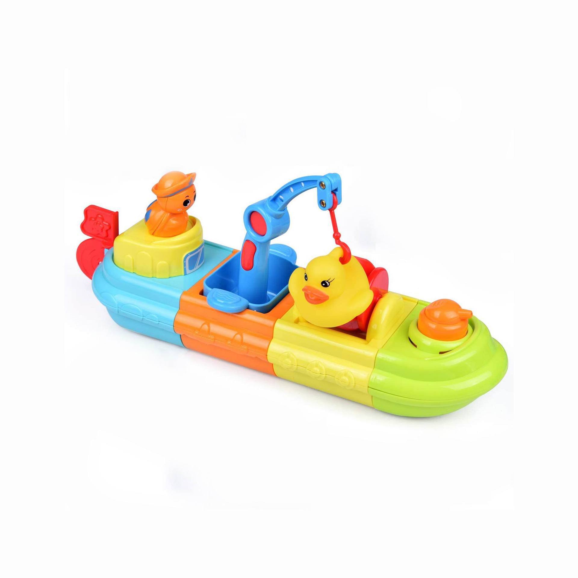 跨境儿童浴室拼接小船洗澡戏水玩具宝宝DIY拆装漂浮按压喷水玩具