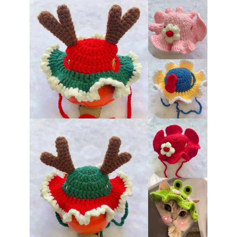 Домашние животные Рождественская шляпа на голове с открытыми ушами Новый год милые рога шляпа Тедди маленькая собака рождественская капюшона