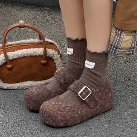 圆头浅口复古勃肯鞋毛毛鞋女冬季一字扣带时尚玛丽珍鞋xhr8221-10
