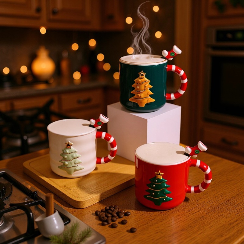 圣诞陶瓷杯轻奢圣诞树店铺商业活动伴手礼创意礼品家用马克杯