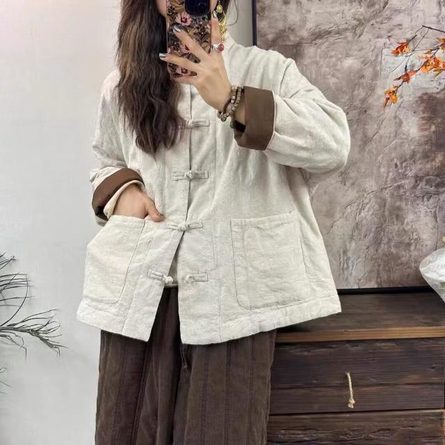 外贸大牌女装中国风复古提花棉服短外套冬季中式盘扣夹棉保暖棉衣|undefined