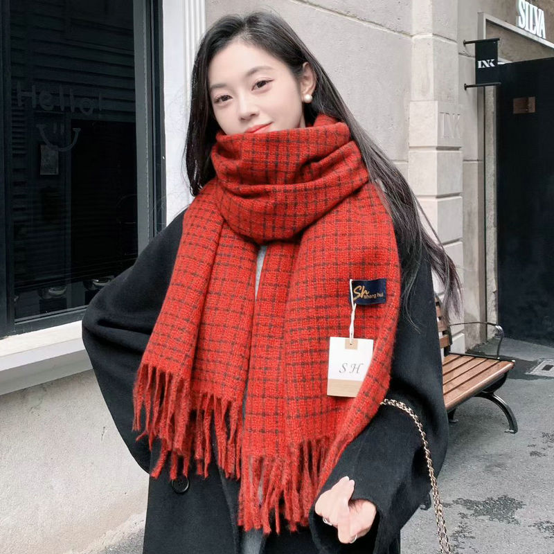 秋冬新款小细格仿羊绒软糯格子围巾女韩版小香风情侣百搭保暖围脖