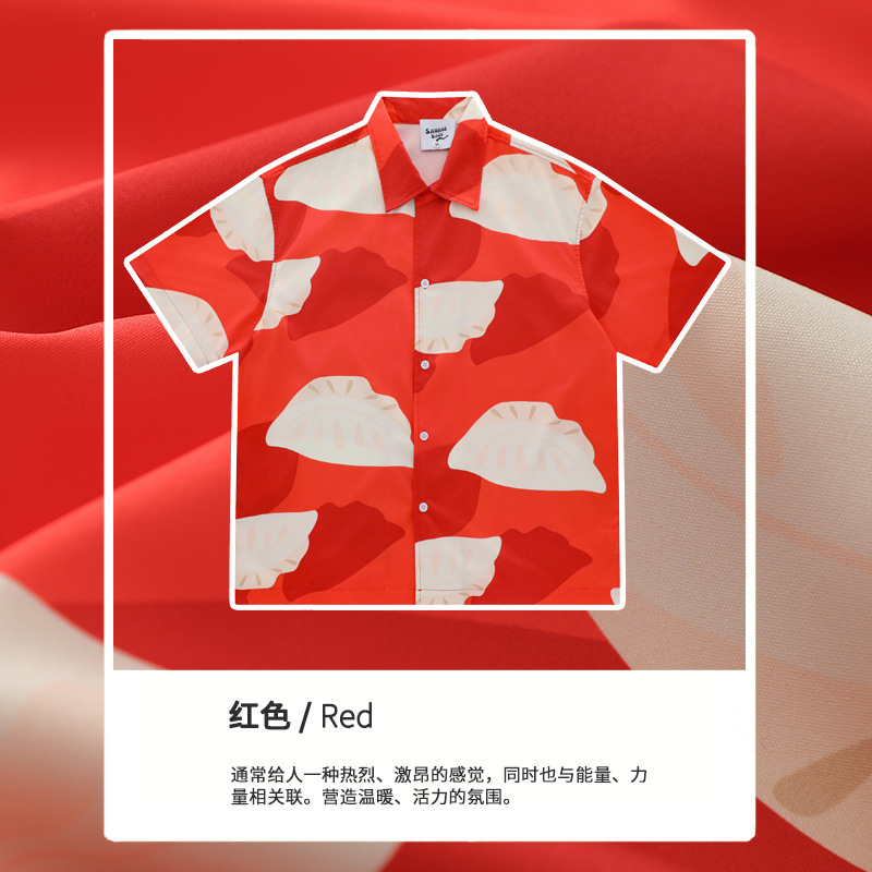 YBrand Chinese Year Style Cartoon Full Printed Shirts For Men And Women Summer Thin Casual Short-sleeved Hawaiian Shirts