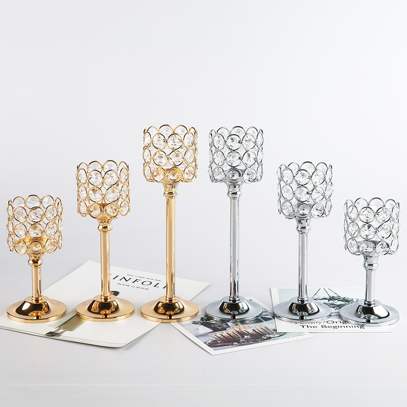 Transfronterizo amazónica cristal candelabro taza de vela europea hierro forjado metal ornamentos artesanía decoración de bodas