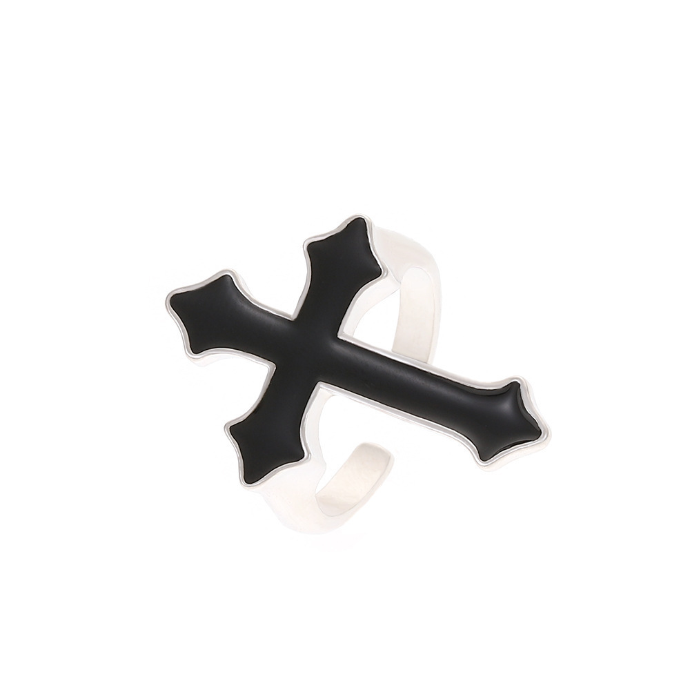 Vintage negro gran Cruz anillo abierto mujeres gótico moda aleación hombres anillo de la joyería de Halloween