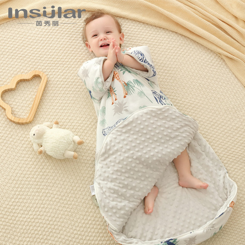 Yinxiuli autumn and winter 100% cotton baby anti-kick sleeping bag children's beanie fleece thickened quilt to soothe baby sleeping bag for all seasons