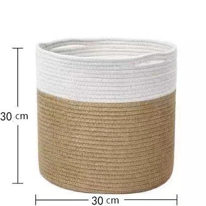 北欧の綿の縄の汚い服のかごの家庭用の円形の編み物の収納かごの大容量はおもちゃの間食をつづり合わせてかごを編みます。|undefined