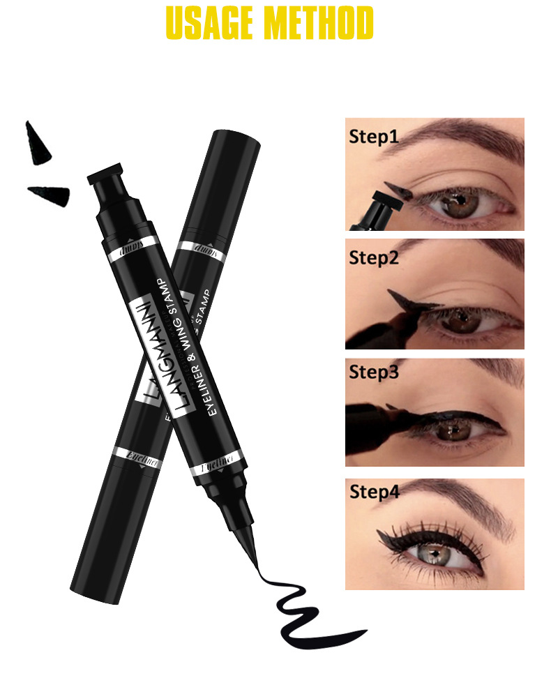 Langmanni double-head seal eyeliner pen is not easy to smudge 2-in-1 triangular black eyeliner liquid undefined