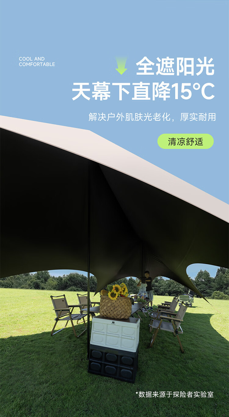 Explorer Canopy Tent for Outdoor Camping, Portable Hexagonal Sunshade, Quick Setup, Lazy Canopy for Car, Camping Sunshade
