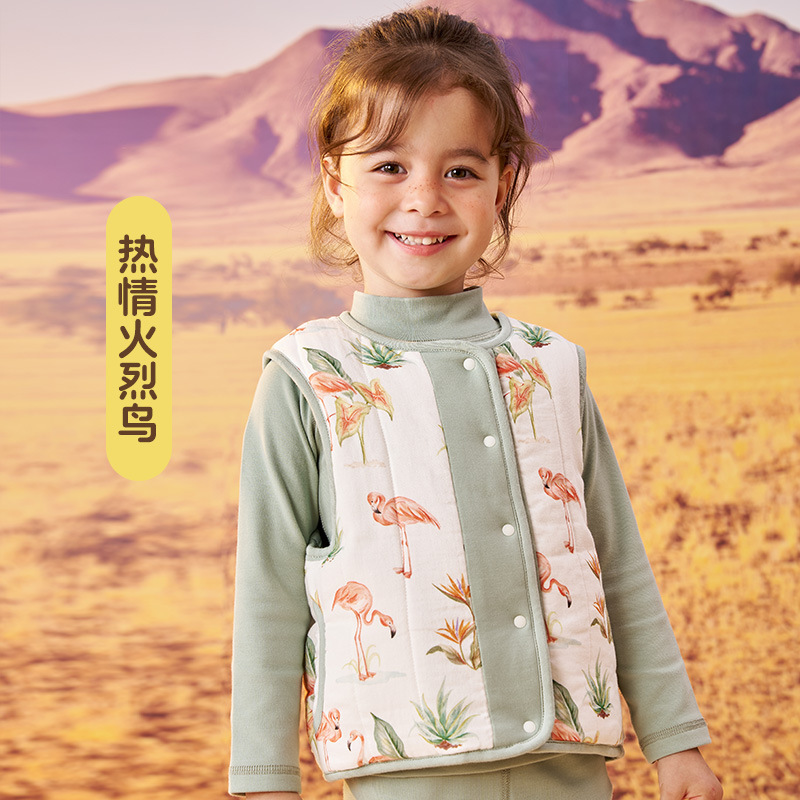 安旦25秋冬新品薄夹棉竹棉儿童家居背心秋冬宝宝马甲两面可穿坎肩|undefined