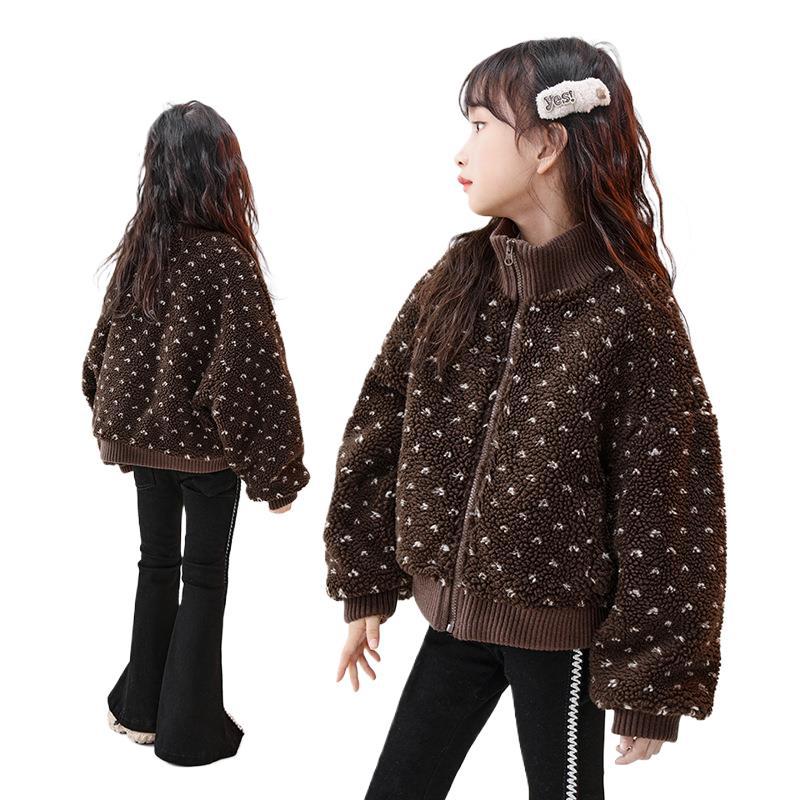 유싱 유얀 걸스 양고기 벨벳 겨울 2024 새로운 어린이 서양식 양고기 양모 두꺼운 따뜻한 재킷