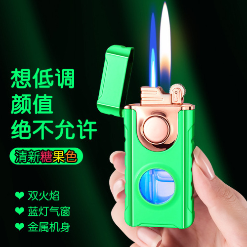 Creative and personalized dual-fire conversion inflatable lighter, cool blue light, visible gas chamber, direct injection and open flame lighter