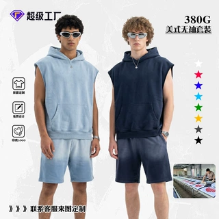 380g外贸跨境纯棉毛圈无袖t恤背心休闲上衣定制夏季男装男士服装t