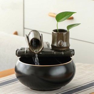 Chinese-Style Flowing Water Wealth-Attracting Ornament, Circulating Water Ceramic Fish Tank, Fortune-Attracting Fountain, Zen-Style Home Living Room Tea Table Decoration