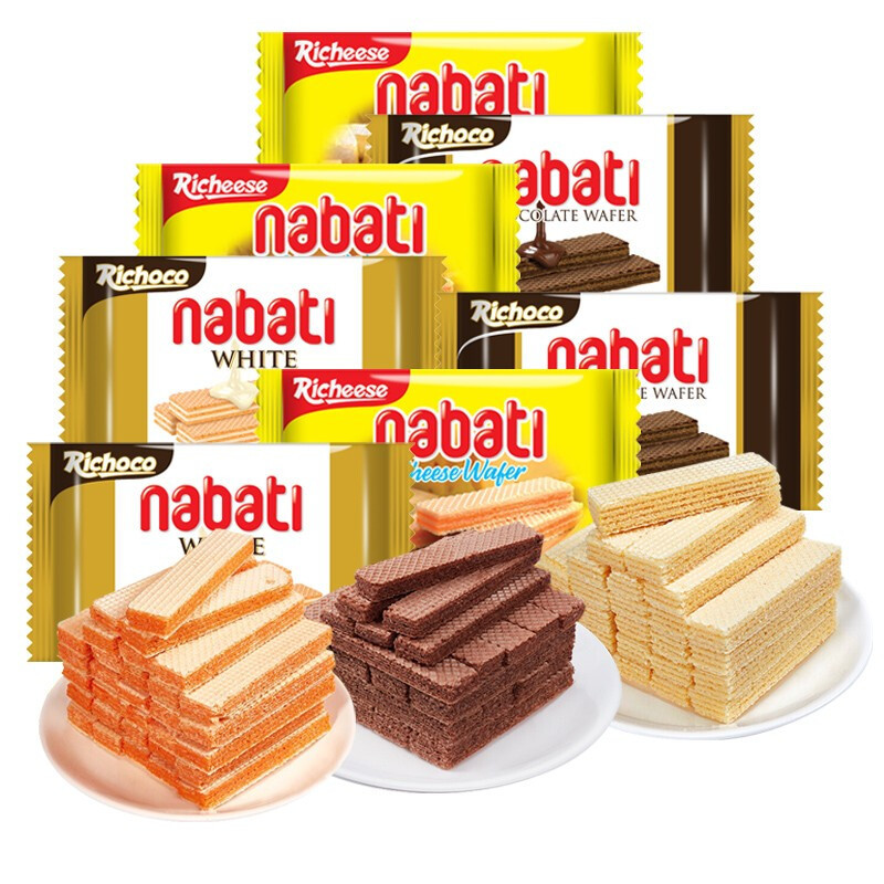 Indonesian imported Richeese Wafer Cookies with Cheese and Chocolate Flavors, 56g