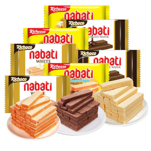 Indonesian imported Richeese Wafer Cookies with Cheese and Chocolate Flavors, 56g