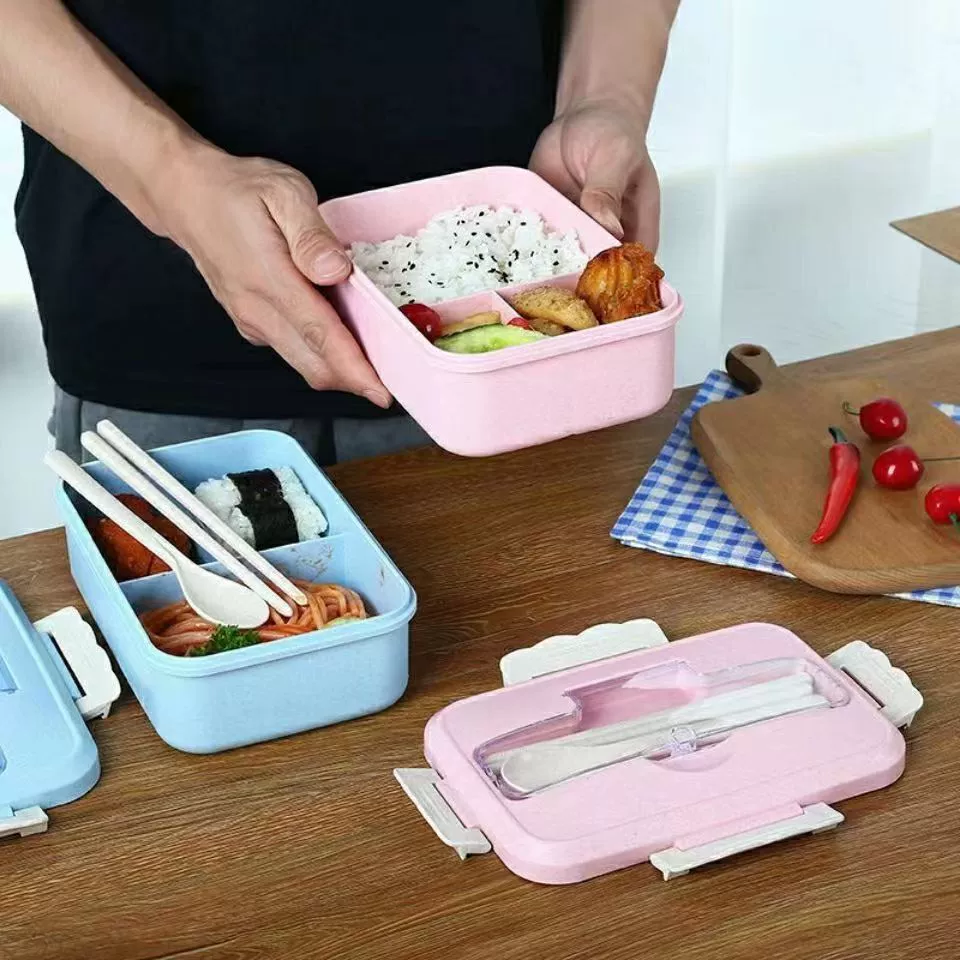 Ланчбокс для студентов Bento, 3 отделения, микроволновый ПП с прибором (ложка/вилка/палочки)
